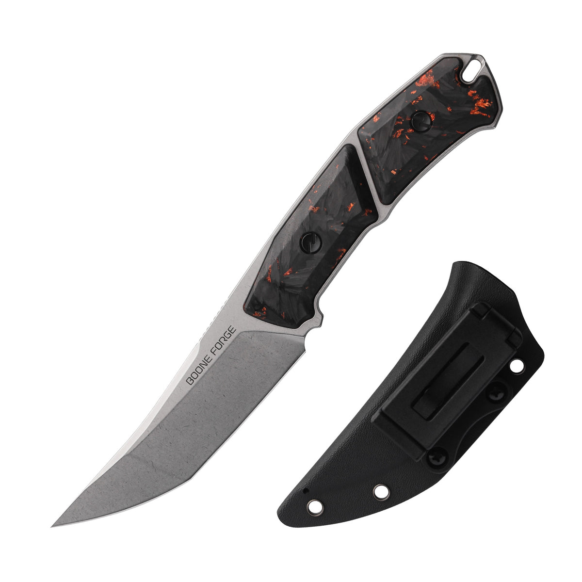 BOONEFORGE Edge Premium EDC Fixed blade knife ( 4.02'' Bead Blasted Stonewash 14C28N Blade & Golden Carbon Fiber Handle ) - FD050