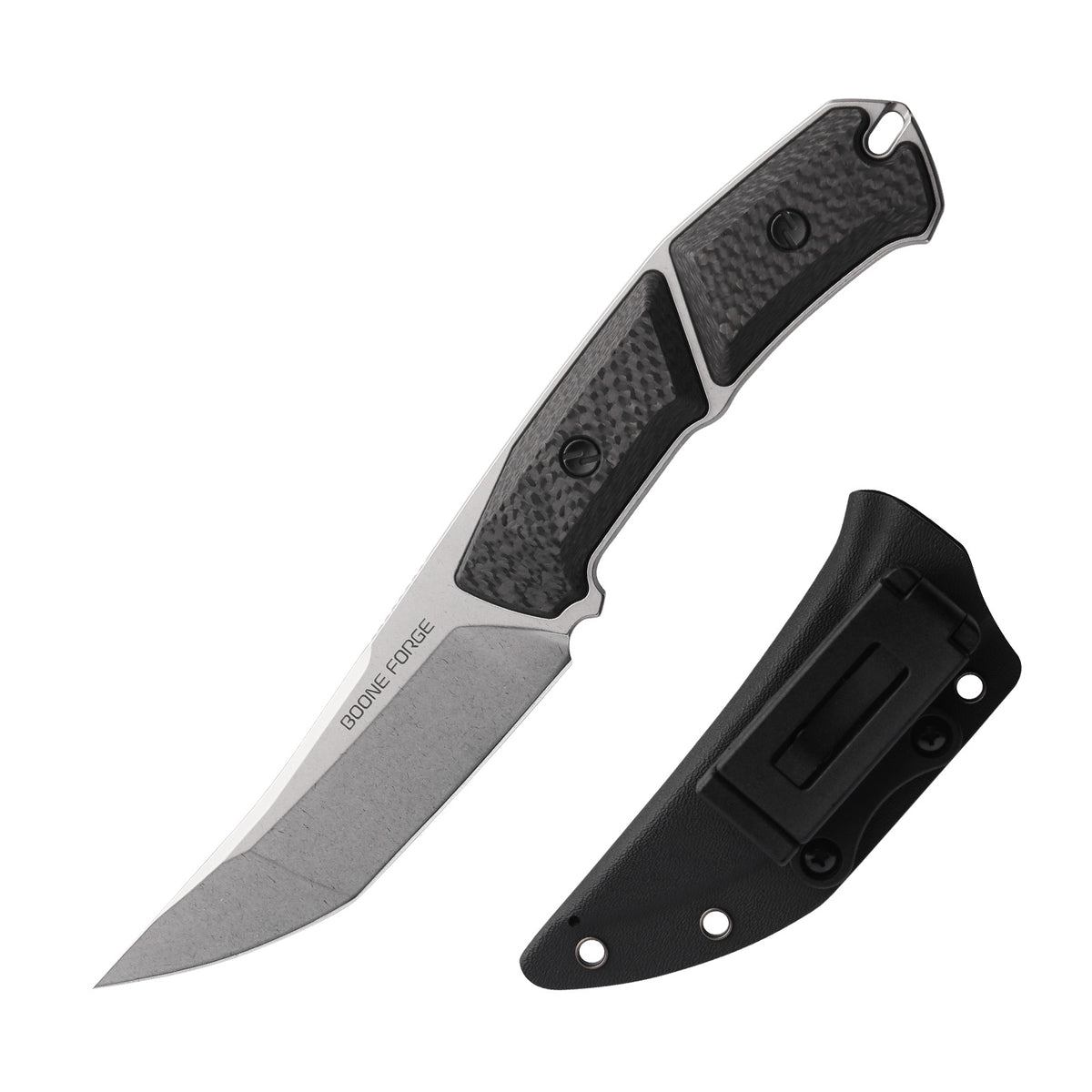 BOONEFORGE Edge Premium EDC Fixed blade knife ( 4.02'' Bead Blasted Stonewash 14C28N Blade & Black Carbon Fiber Handle ) - FD050