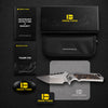 BOONEFORGE Hellfire Premium EDC Fliper & Thumb Stud knife( 3.7'' Satin BÖHLER M390 Blade & Grey TC4 Titanium/Carbon Fiber Handle ) - BF055