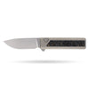 BOONEFORGE Wastelander Premium EDC Button lock & Flipper knife (3.2" Bead Blasted BÖHLER M390 Blade & TC4 Titanium Handle/Carbon Fiber ) - BF001