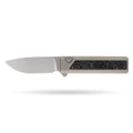 BOONEFORGE Wastelander Premium EDC Button lock & Flipper knife (3.2" Bead Blasted BÖHLER M390 Blade & TC4 Titanium Handle/Carbon Fiber ) - BF001