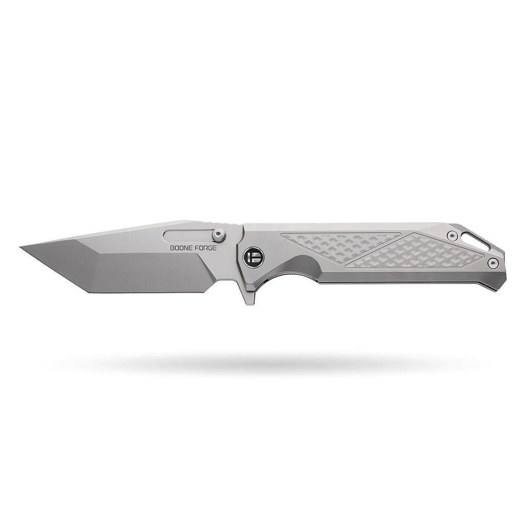 [PRE‑ORDER]BOONEFORGE Razorclaw Premium EDC Fliper & Thumb Stud knife(4.14'' Bead Blasted M390  Blade & Grey TC4 Titanium ) - BF014