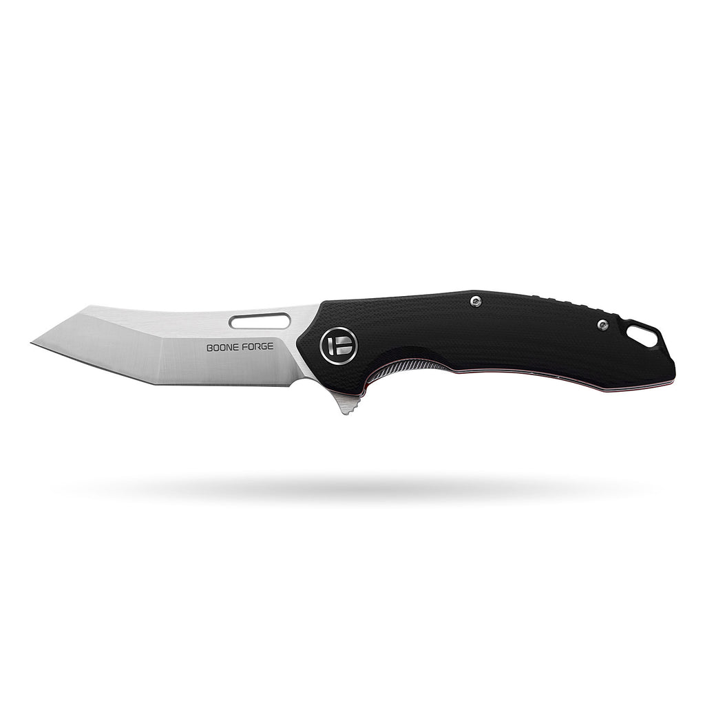 BOONEFORGE Sentinel Premium EDC Flipper & Thumb hole knife ( 3.34'' Satin 14C28N Blade & Black G10 Handle ) - BF904