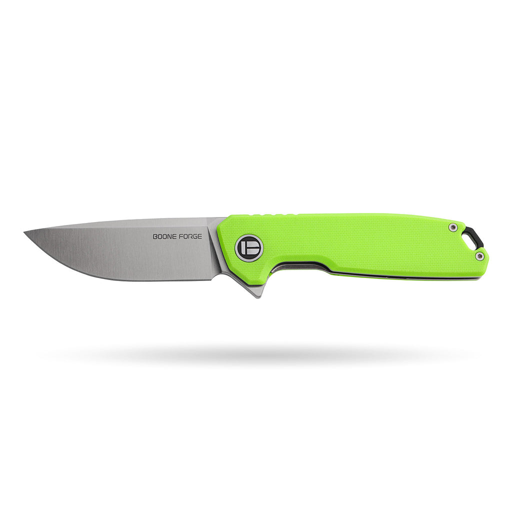 BOONEFORGE Steelwrath Premium EDC Flipper knife ( 3.23'' Satin 14C28N Blade & Fluorescent green G10 Handle) - BF010