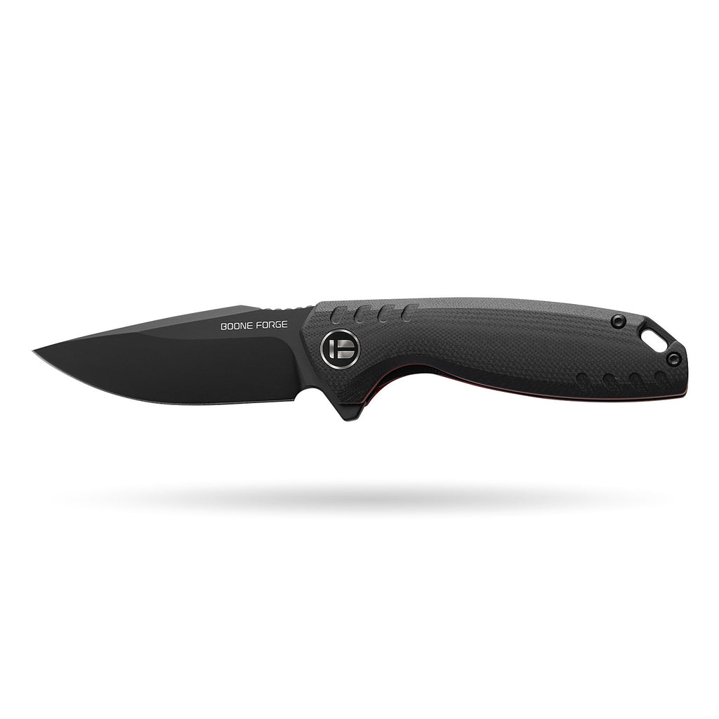 BOONEFORGE Nightvein Premium EDC Flipper knife (3.39'' Black Titanium Plated 14C28N Blade & Black G10 Handle) - BF011