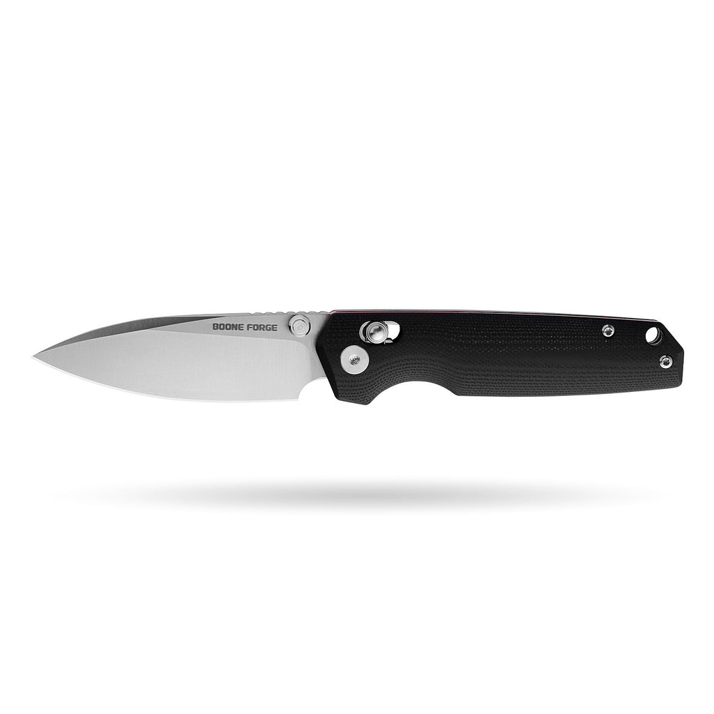 BOONEFORGE Darkedge Premium EDC Crossbar knife  ( 3.05'' Satin 14C28N Blade & Black G10 Handle ) - BF900