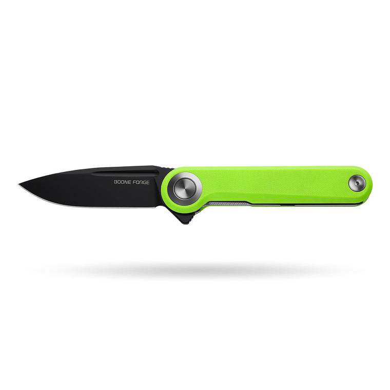 BOONEFORGE Ironjudge Premium EDC Flipper knife ( 3.39'' Black Titanium Plated 14C28N Blade & Fluorescent green G10 Handle ) - BF905