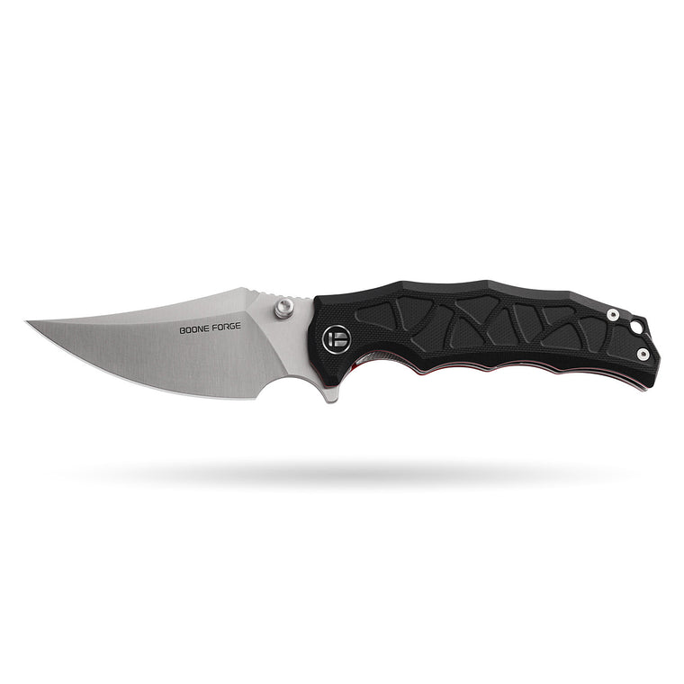 BOONEFORGE Ironstrider Premium EDC Fliper & Thumb Stud knife(3.81'' Satin 14C28N Blade & Black G10 Handle ) - BF013A