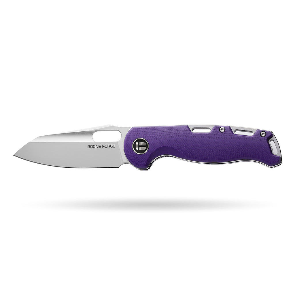 BOONEFORGE Warmark Premium EDC Manual thumb knife ( 3.33'' Bead Blasted 14C28N Blade & Purple G10 Handle) - BF009