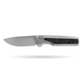 [PRE‑ORDER]BOONEFORGE Mountainfang Premium EDC Button lock & Thumb stud knife  ( 3.31" Bead Blasted BÖHLER M390 Blade & Grey TC4 Titanium/Carbon Fiber Handle) - BF004