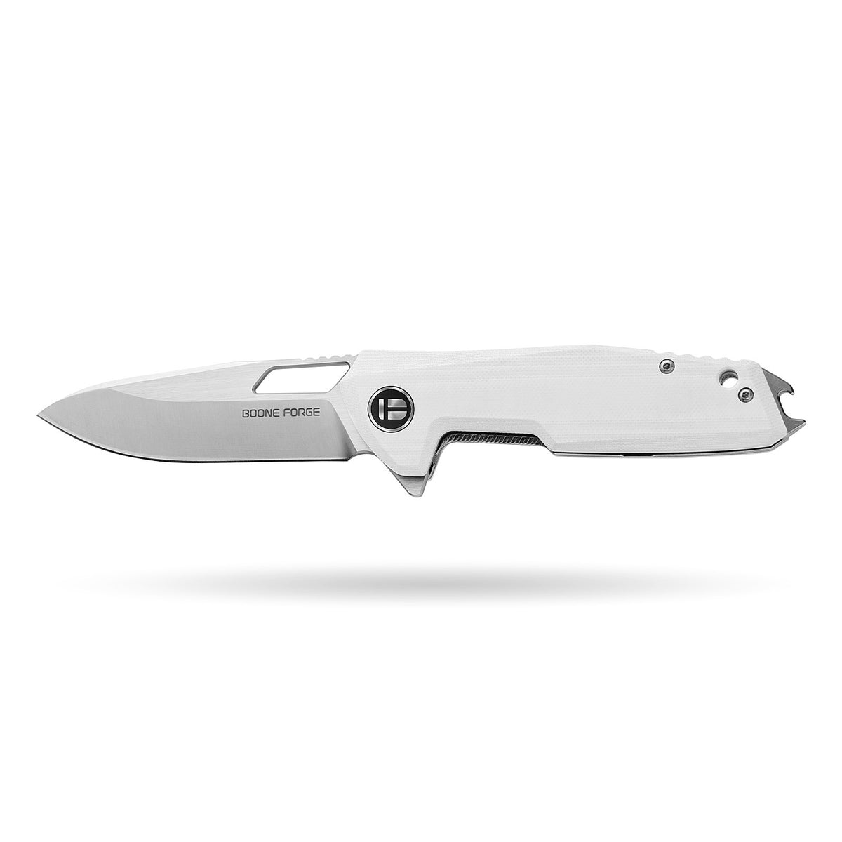 BOONEFORGE Berserker Premium EDC Flipper & Thumb hole knife( 3.07'' Satin 14C28N Blade & White G10 Handle ) - BF072