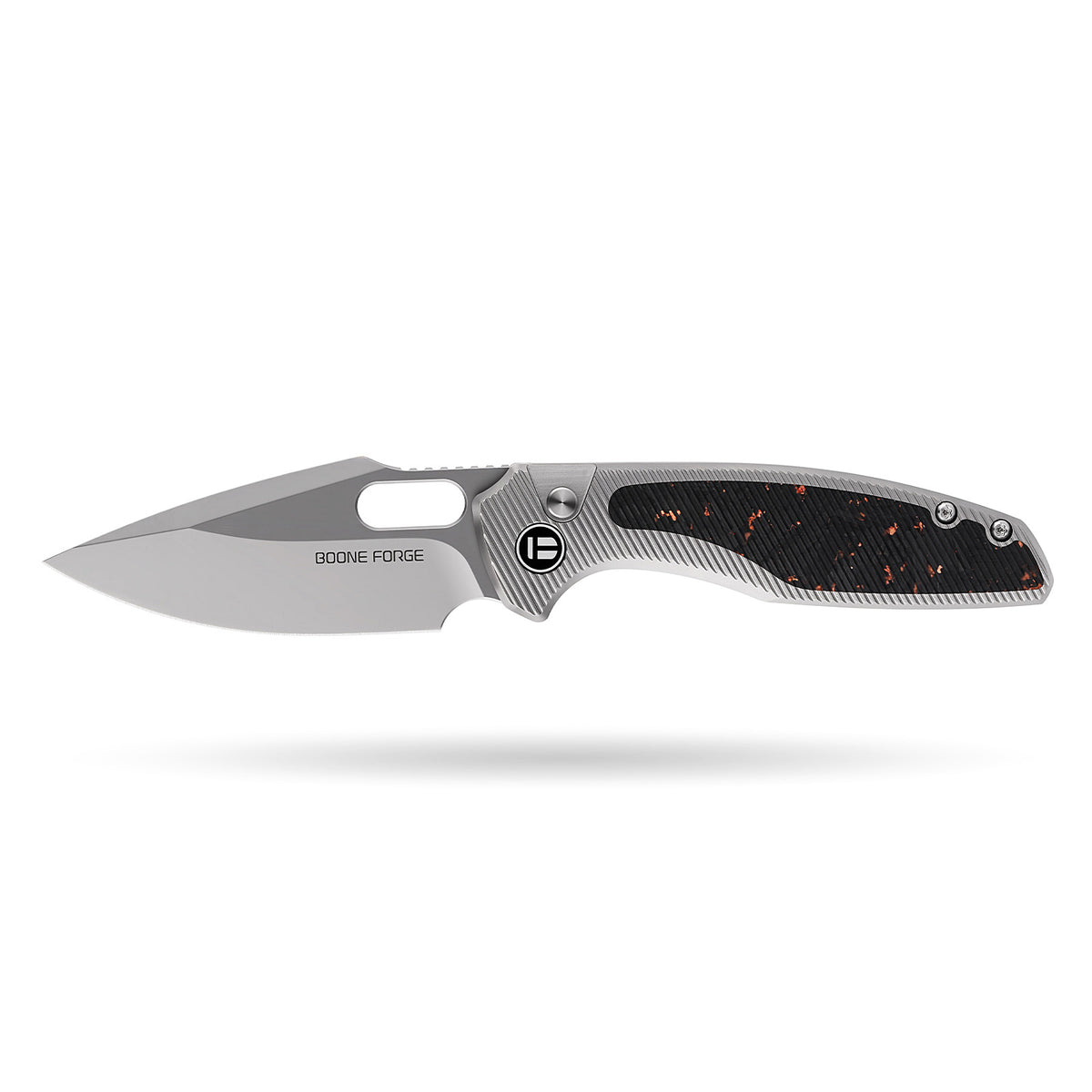 [PRE‑ORDER]BOONEFORGE Huntscar Premium EDC Button lock & Thumb hole knife ( 3.38'' Bead Blasted M390  Blade & Grey TC4 Titanium/Carbon Fiber Handle) - BF008