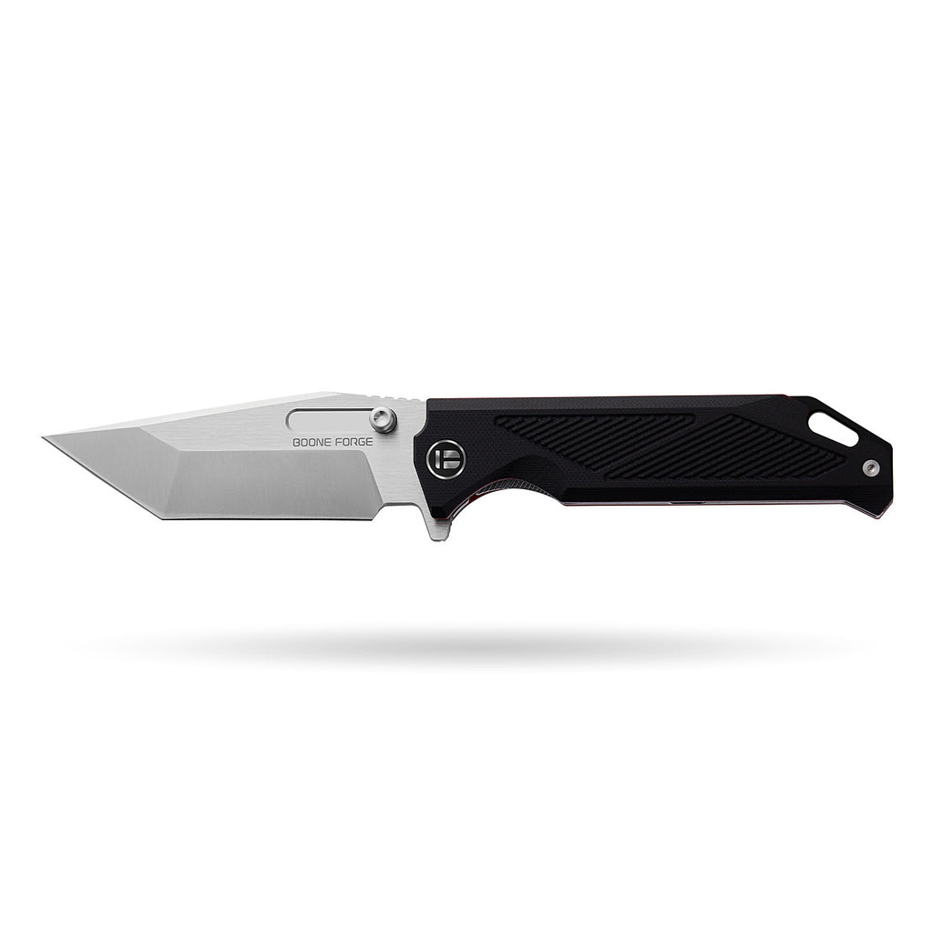 BOONEFORGE Blackshield Premium EDC Fliper & Thumb Stud knife ( 3.94'' Satin 14C28N Blade & Black G10 Handle ) - BF014A