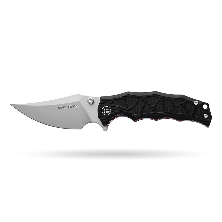 BOONEFORGE Ironstrider Premium EDC Fliper & Thumb Stud knife(3.81'' Bead Blasted 14C28N Blade & Black G10 Handle ) - BF013A