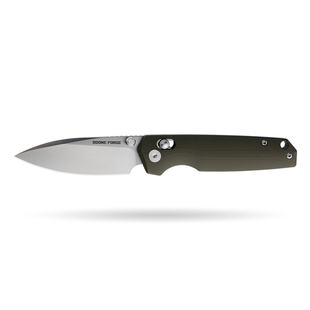 BOONEFORGE Darkedge Premium EDC Crossbar knife ( 3.05'' Satin 14C28N Blade & Army green G10 Handle ) - BF900