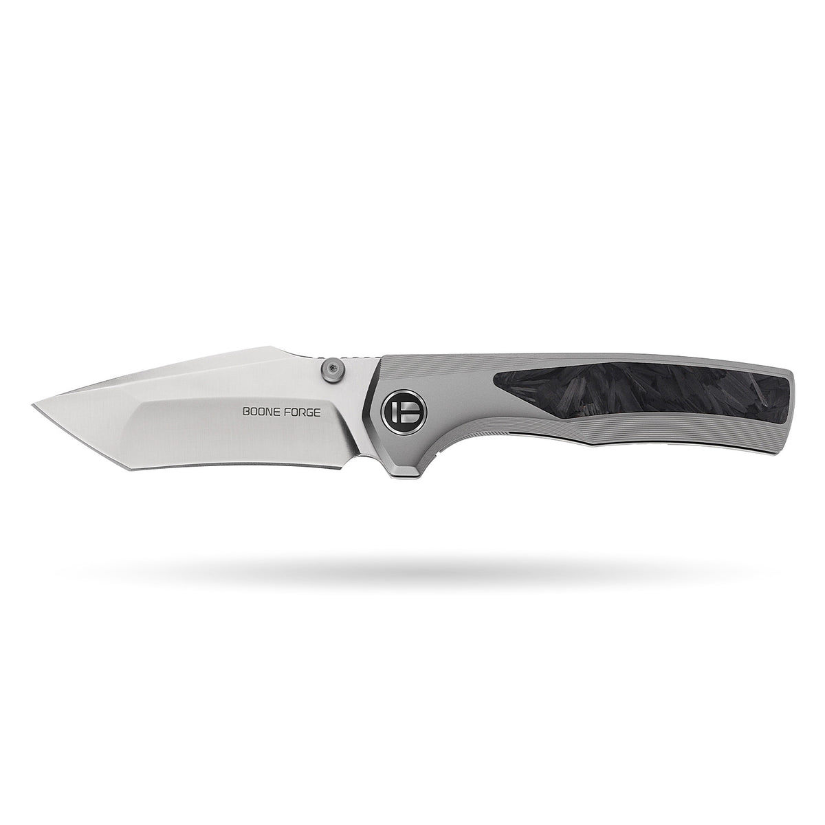 [PRE‑ORDER]BOONEFORGE Bloodfang Premium EDC Thumb stud knife ( 3.41" Bead Blasted M390 Blade & Grey TC4 Titanium/Carbon Fiber Handle) - BF007