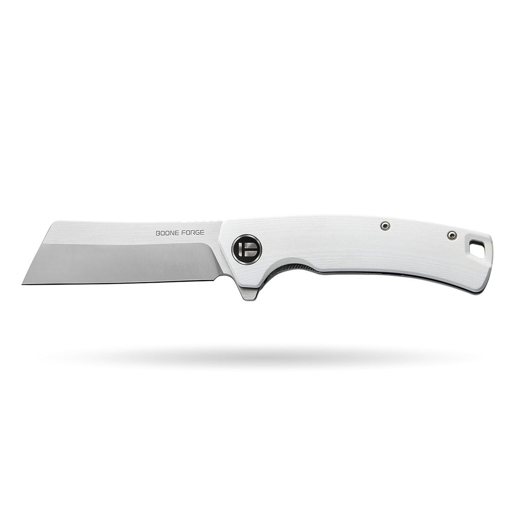 BOONEFORGE Breaker Premium EDC Flipper knife ( 3.34'' Satin 14C28N Blade & White G10 Handle ) - BF903