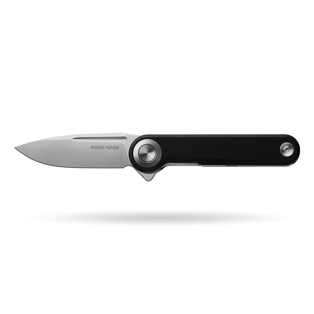 BOONEFORGE Ironjudge Premium EDC Flipper knife ( 3.39'' Satin 14C28N Blade & Black G10 Handle ) - BF905