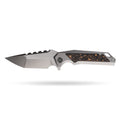 BOONEFORGE Hellfire Premium EDC Fliper & Thumb Stud knife( 3.7'' Satin BÖHLER M390 Blade & Grey TC4 Titanium/Carbon Fiber Handle ) - BF055