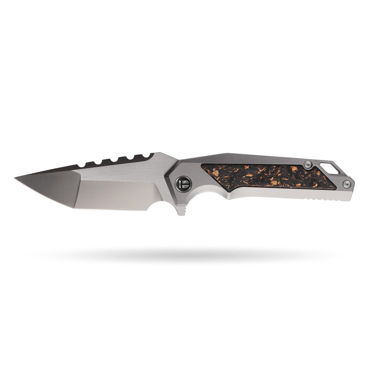 BOONEFORGE Hellfire Premium EDC Fliper & Thumb Stud knife( 3.7'' Satin BÖHLER M390 Blade & Grey TC4 Titanium/Carbon Fiber Handle ) - BF055
