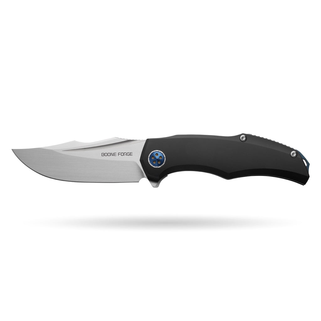 BOONEFORGE Doomsday Premium EDC Flipper knife  ( 3.89'' Brushed Satin M390 Blade & Black TC4 Titanium Handle ) - BF069