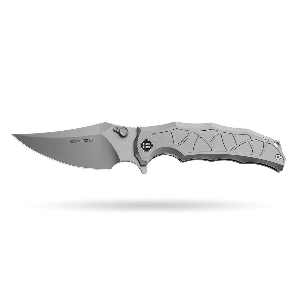 [PRE‑ORDER]BOONEFORGE Frostspine Premium EDC Fliper & Thumb Stud knife(4.06'' Bead Blasted M390  Blade & Grey TC4 Titanium Handle ) - BF013