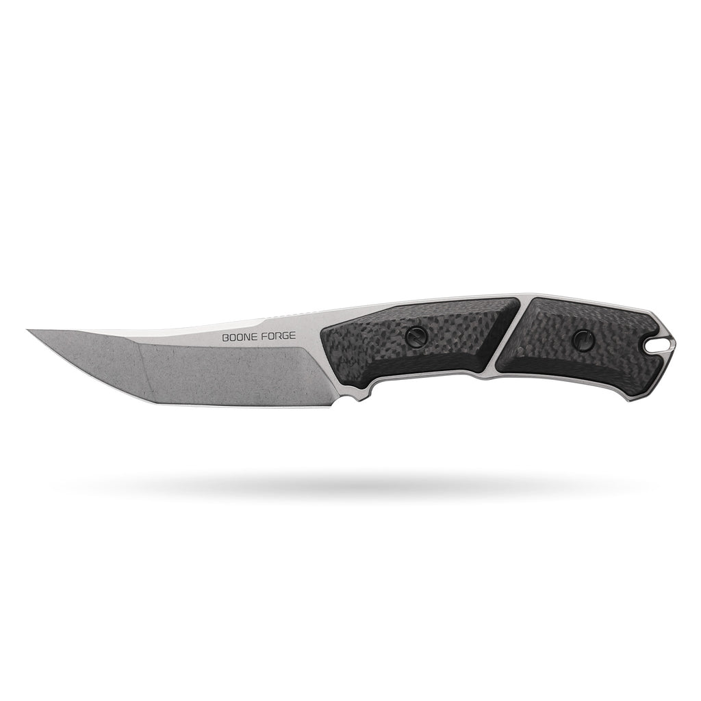 BOONEFORGE Edge Premium EDC Fixed blade knife ( 4.02'' Bead Blasted Stonewash 14C28N Blade & Black Carbon Fiber Handle ) - FD050