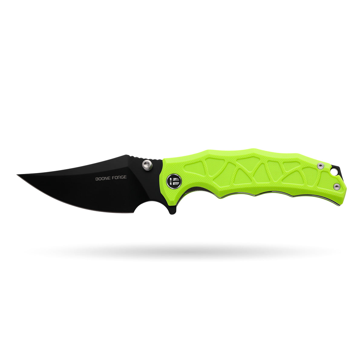 BOONEFORGE Ironstrider Premium EDC Fliper & Thumb Stud knife(3.81'' Black Titanium Plated 14C28N Blade & Fluorescent green G10 Handle ) - BF013A