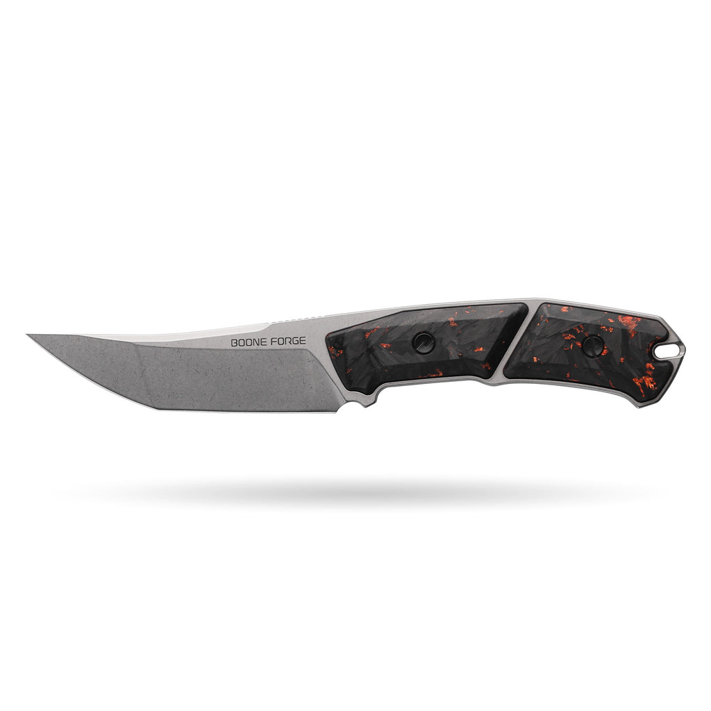 BOONEFORGE Edge Premium EDC Fixed blade knife ( 4.02'' Bead Blasted Stonewash 14C28N Blade & Golden Carbon Fiber Handle ) - FD050
