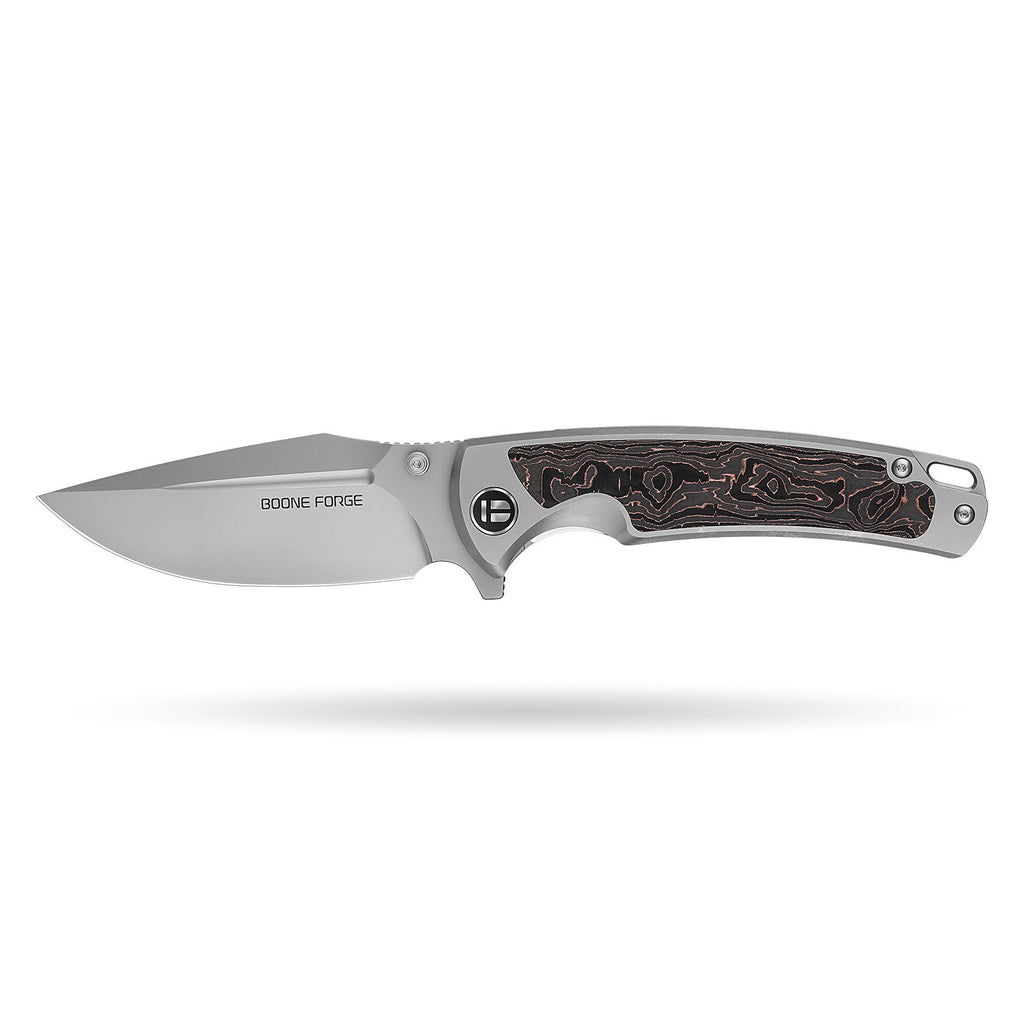 [PRE‑ORDER]BOONEFORGE Thunderstrike Premium EDC Fliper & Thumb Stud knife( 3.75'' Bead Blasted M390 Blade & Grey TC4 Titanium Handle ) - BF052