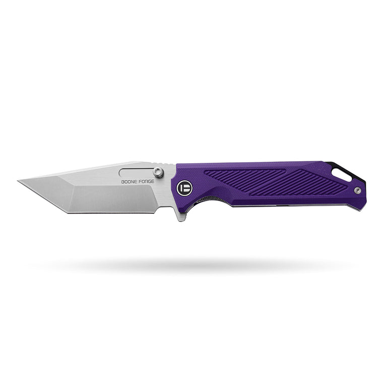 BOONEFORGE Blackshield Premium EDC Fliper & Thumb Stud knife ( 3.94'' Satin 14C28N Blade & Purple G10 Handle ) - BF014A