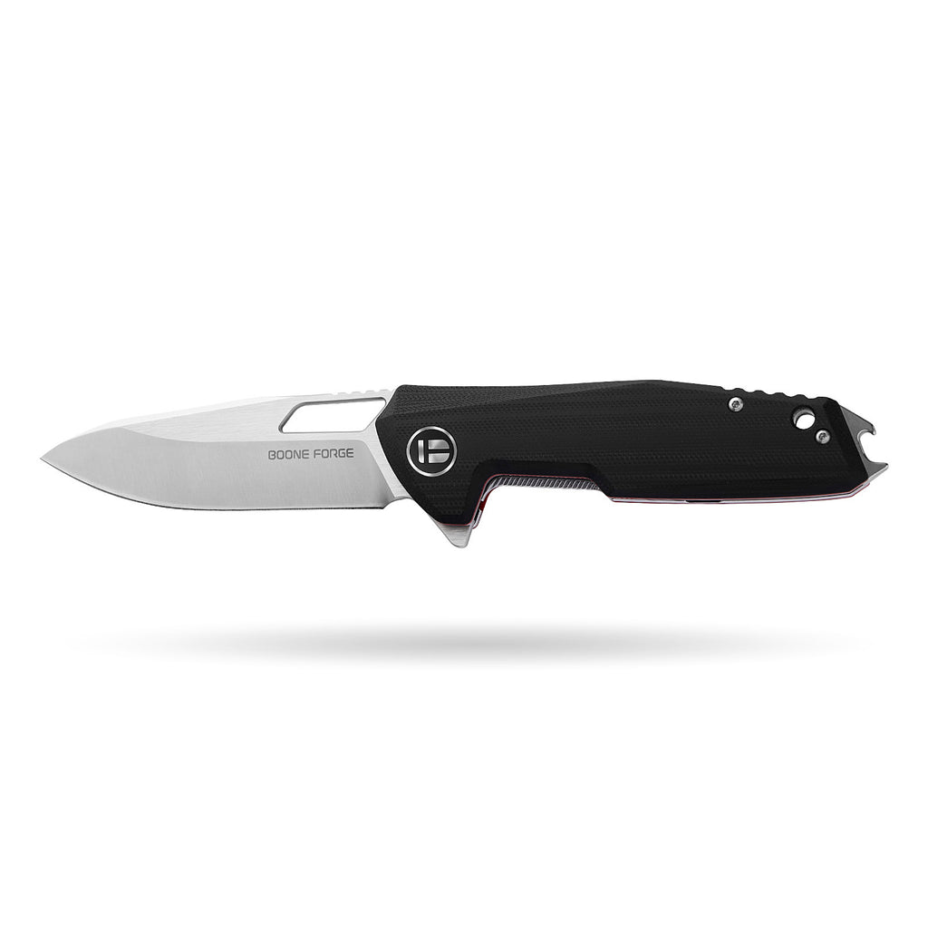 BOONEFORGE Berserker Premium EDC Flipper & Thumb hole knife( 3.07'' Satin 14C28N Blade & Black G10 Handle ) - BF072