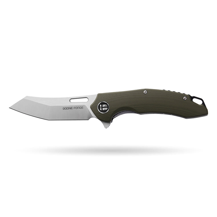 BOONEFORGE Sentinel Premium EDC Flipper & Thumb hole knife ( 3.34'' Satin 14C28N Blade & Army green G10 Handle ) - BF904
