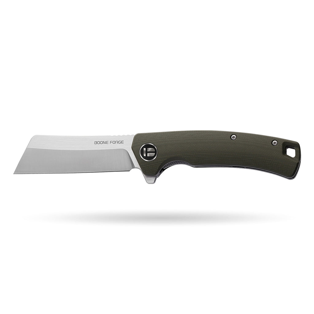 BOONEFORGE Breaker Premium EDC Flipper knife ( 3.34'' Satin 14C28N Blade & Army green G10 Handle ) - BF903