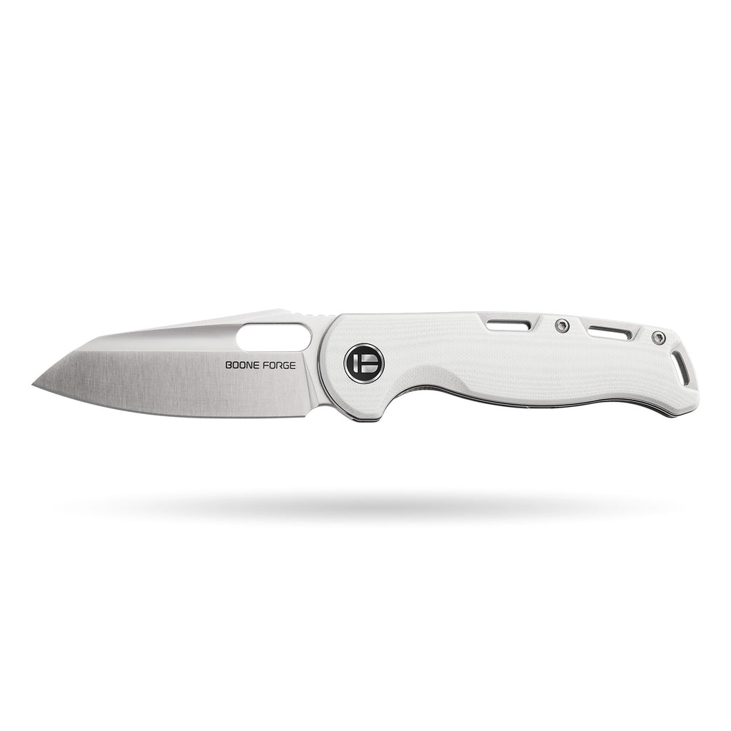 BOONEFORGE Warmark Premium EDC Manual thumb knife ( 3.33'' Satin 14C28N Blade & White G10 Handle) - BF009