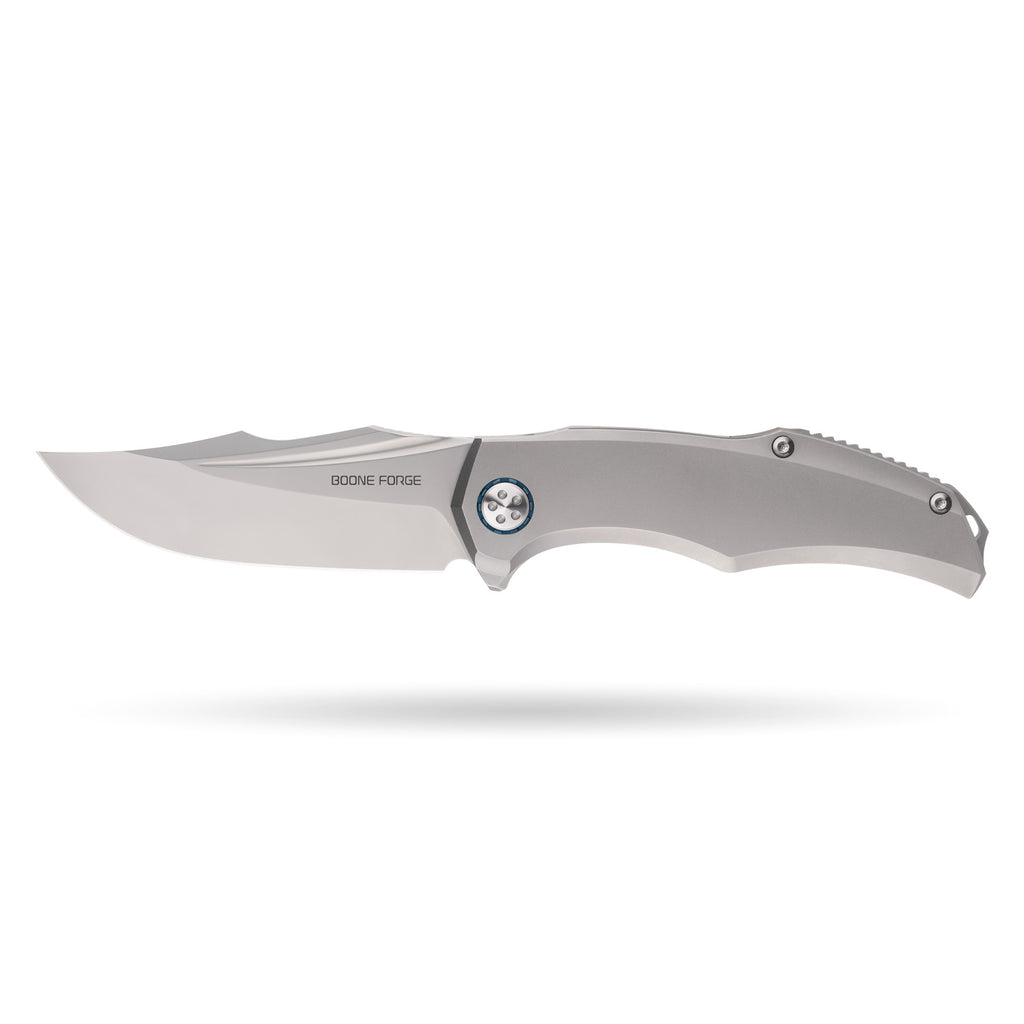 BOONEFORGE Doomsday Premium EDC Flipper knife ( 3.89'' Bead Blasted M390 Blade & Grey TC4 Titanium Handle ) - BF069