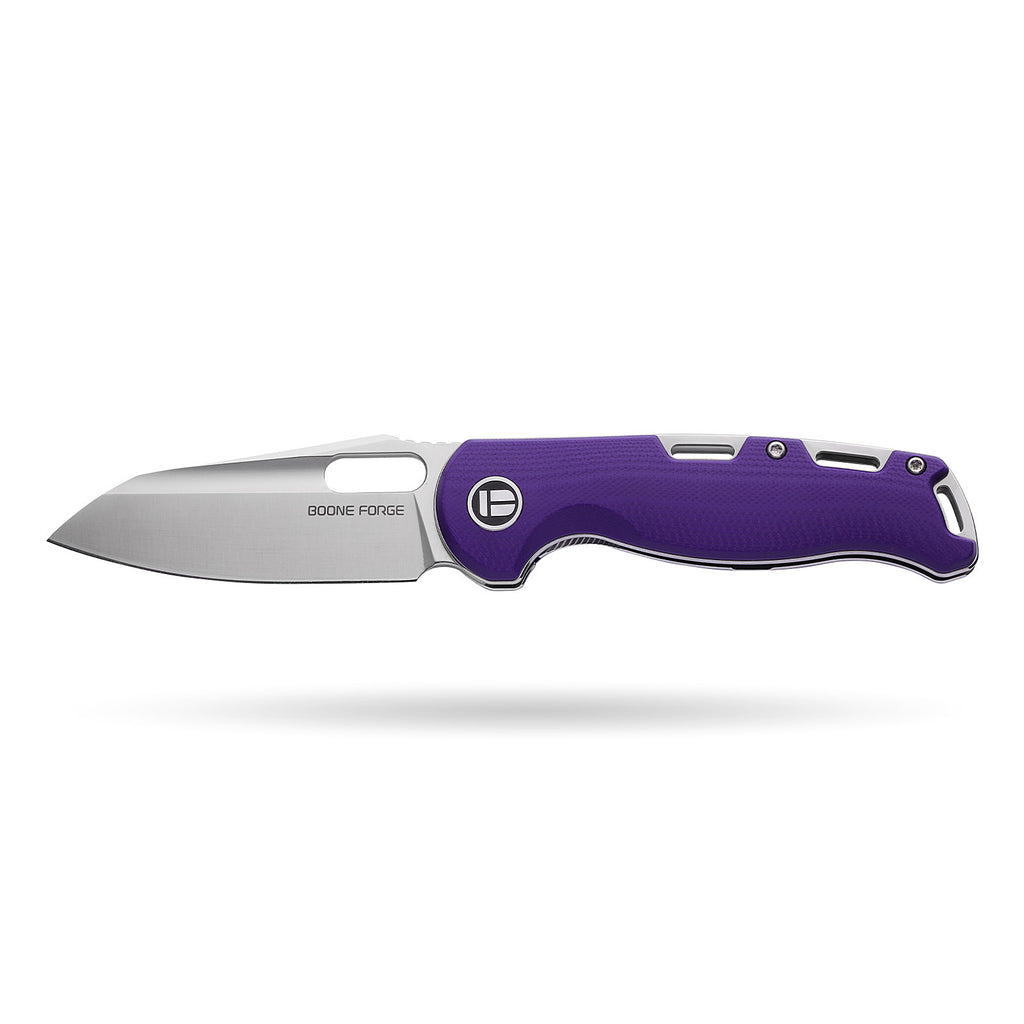 BOONEFORGE Warmark Premium EDC Manual thumb knife ( 3.33'' Satin 14C28N Blade & Purple G10 Handle) - BF009