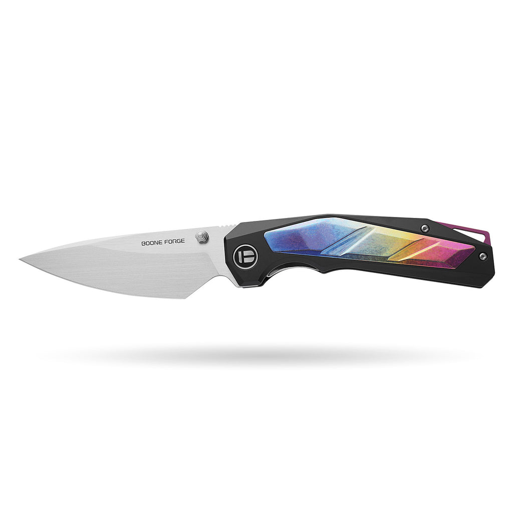 [PRE‑ORDER]BOONEFORGE Wraith Premium EDC Thumb stud knife( 3.93'' Brushed Satin M390 Blade & Black TC4 Titanium Handle ) - BF062
