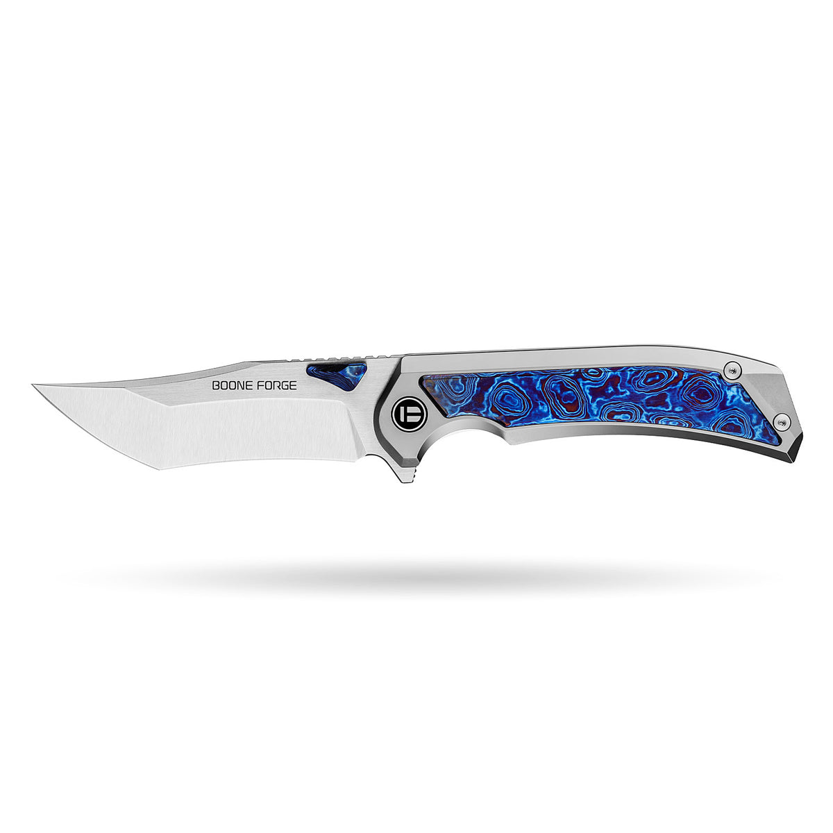 [PRE‑ORDER]BOONEFORGE Odin’s Eye Premium EDC Fliper & Thumb Stud knife ( 3.82'' Satin M390 Blade & Grey TC4 Titanium/Timascus Handle ) - BF053