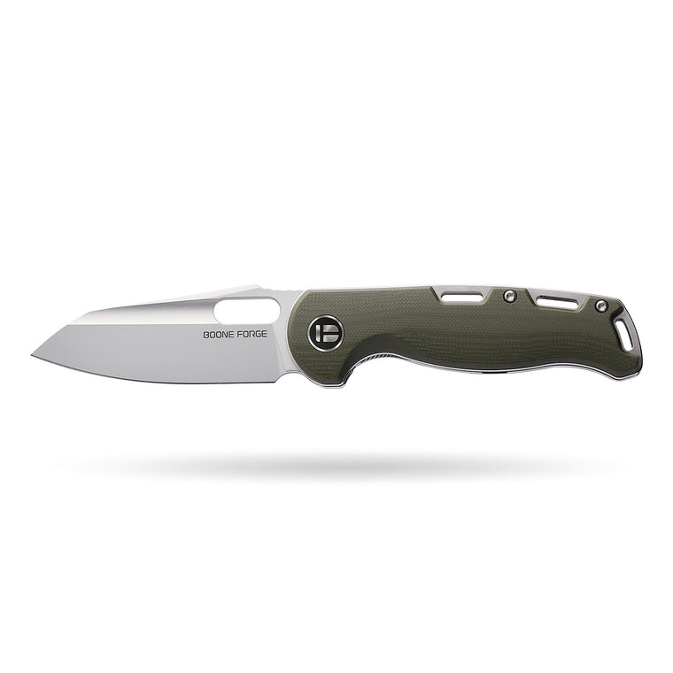 BOONEFORGE Warmark Premium EDC Manual thumb knife ( 3.33'' Bead Blasted 14C28N Blade & Army green G10 Handle) - BF009