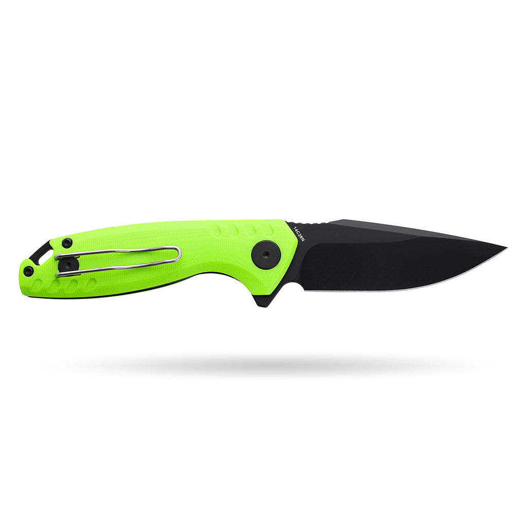 BOONEFORGE Nightvein Premium EDC Flipper knife (3.39'' Black Titanium Plated 14C28N Blade & Fluorescent green G10 Handle) - BF011