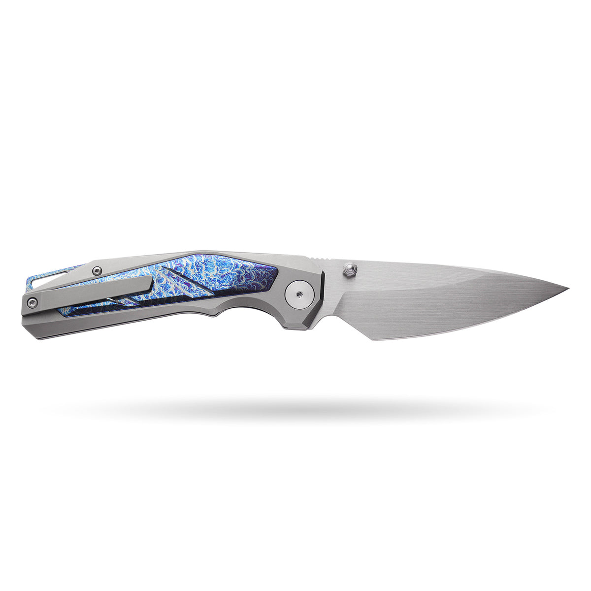 [PRE‑ORDER]BOONEFORGE Wraith Premium EDC Thumb stud knife( 3.93'' Brushed Satin M390 Blade & Grey TC4 Titanium Handle ) - BF062