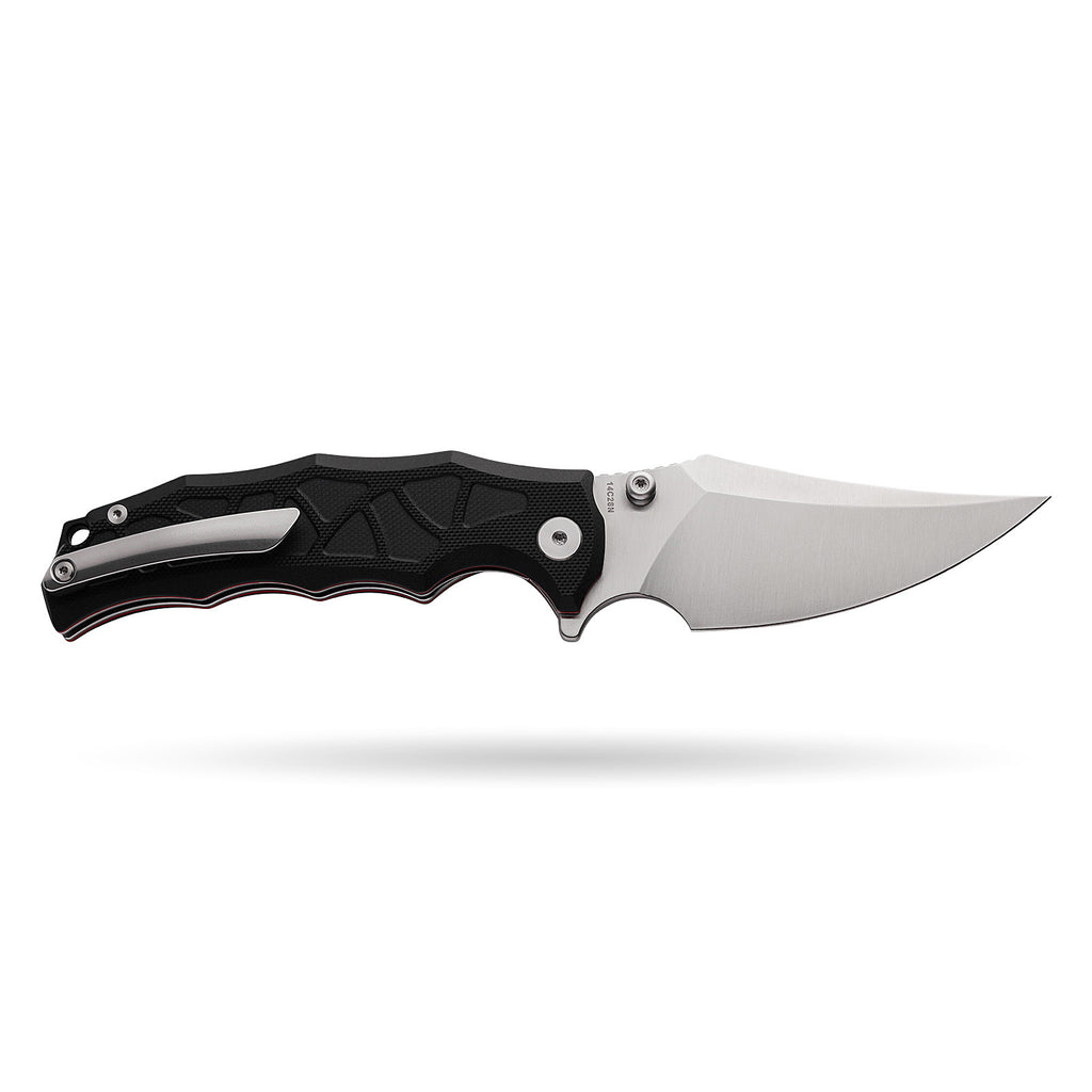 BOONEFORGE Ironstrider Premium EDC Fliper & Thumb Stud knife(3.81'' Satin 14C28N Blade & Black G10 Handle ) - BF013A