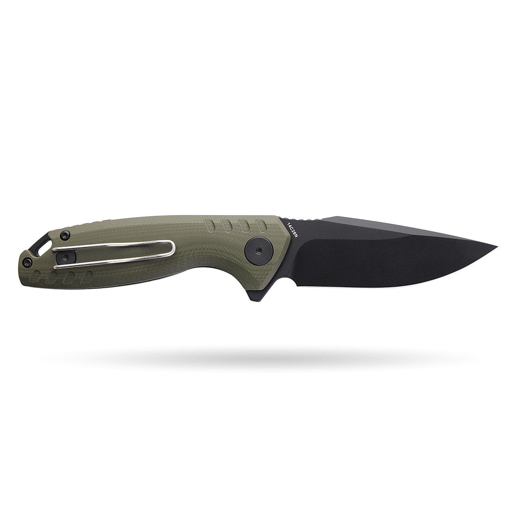BOONEFORGE Nightvein Premium EDC Flipper knife (3.39'' Black Titanium Plated 14C28N Blade & Army green G10 Handle) - BF011