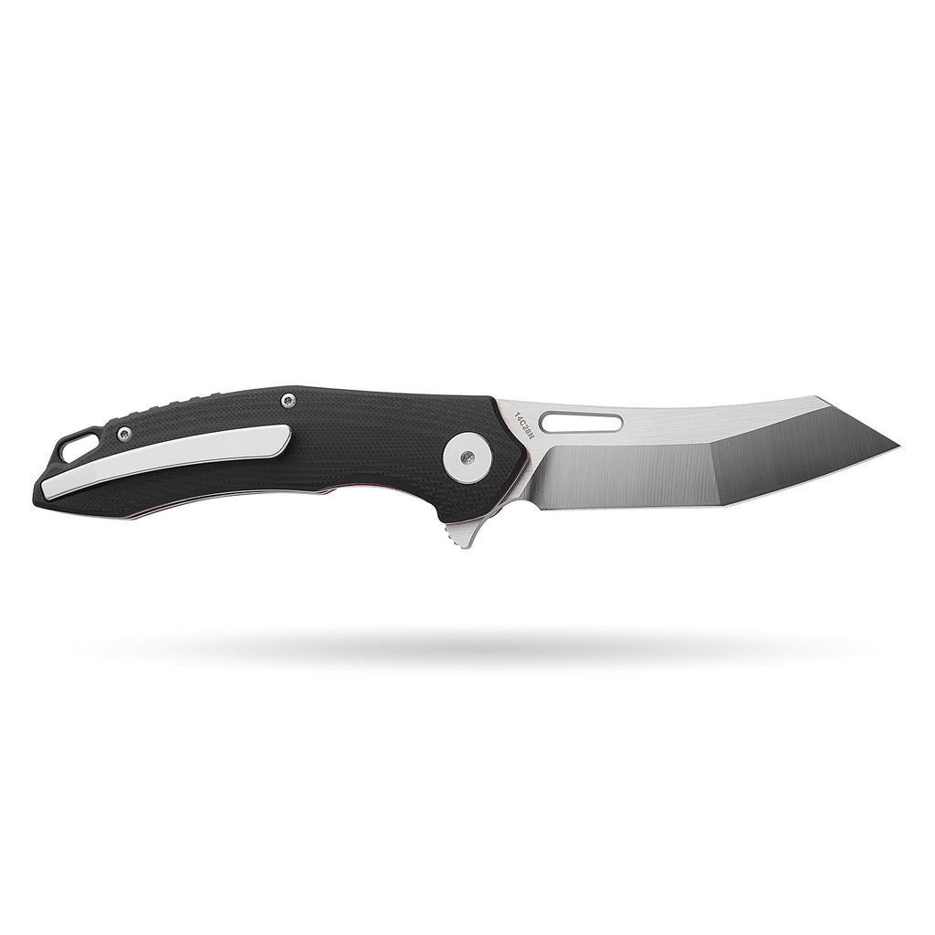 BOONEFORGE Sentinel Premium EDC Flipper & Thumb hole knife ( 3.34'' Satin 14C28N Blade & Black G10 Handle ) - BF904