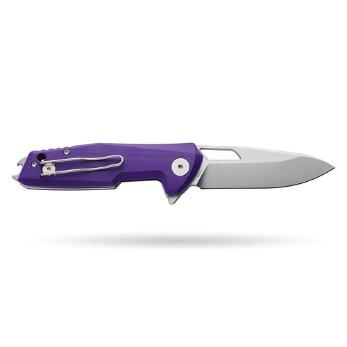 BOONEFORGE Berserker Premium EDC Flipper & Thumb hole knife( 3.07'' Satin 14C28N Blade & Purple G10 Handle ) - BF072