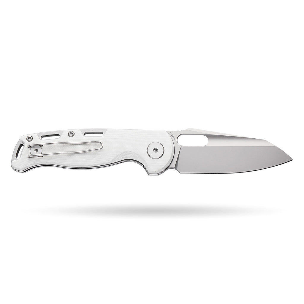 BOONEFORGE Warmark Premium EDC Manual thumb knife ( 3.33'' Bead Blasted 14C28N Blade & White G10 Handle) - BF009