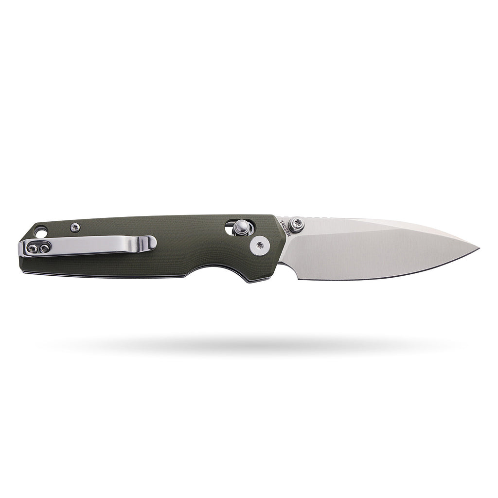 BOONEFORGE Darkedge Premium EDC Crossbar knife ( 3.05'' Satin 14C28N Blade & Army green G10 Handle ) - BF900