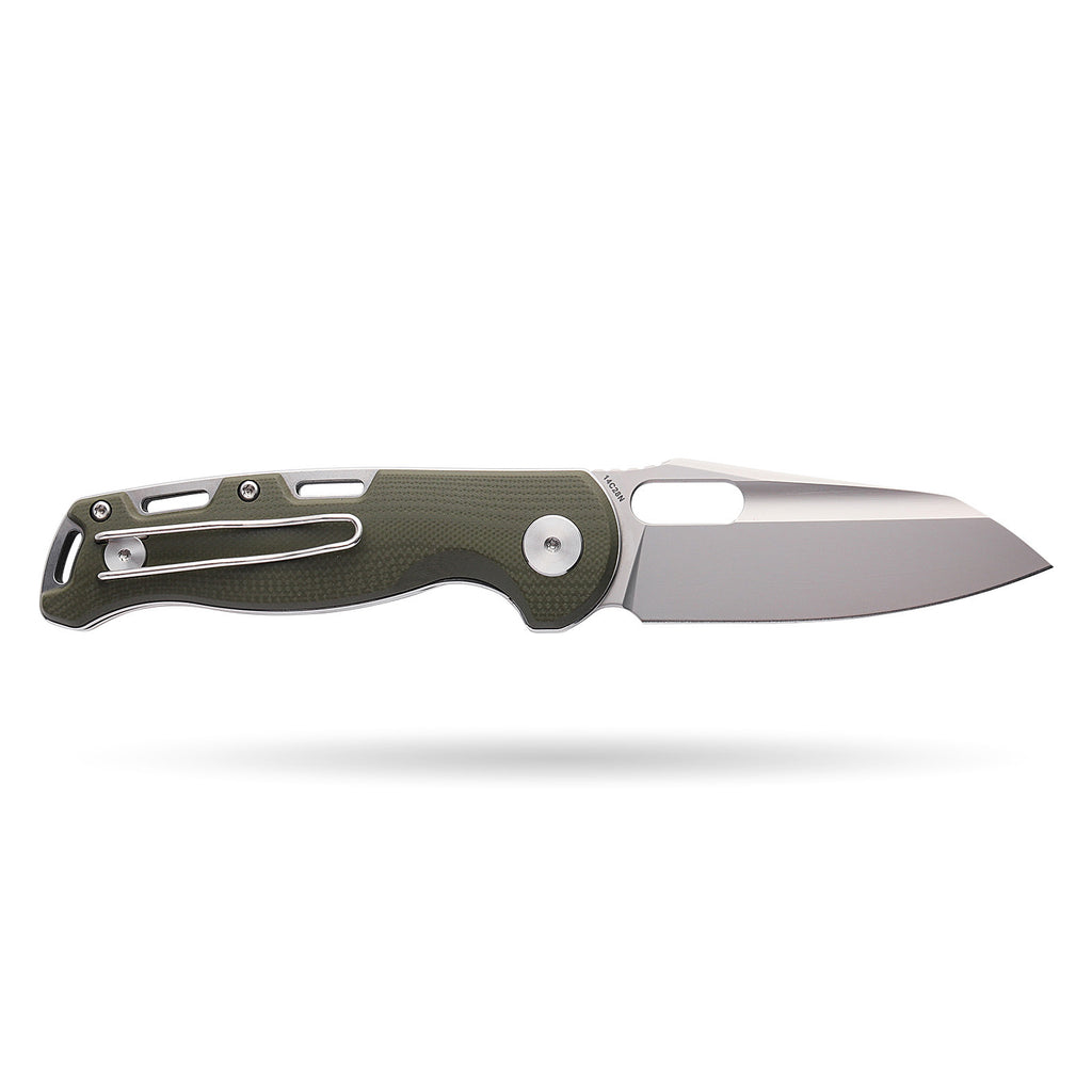 BOONEFORGE Warmark Premium EDC Manual thumb knife ( 3.33'' Bead Blasted 14C28N Blade & Army green G10 Handle) - BF009
