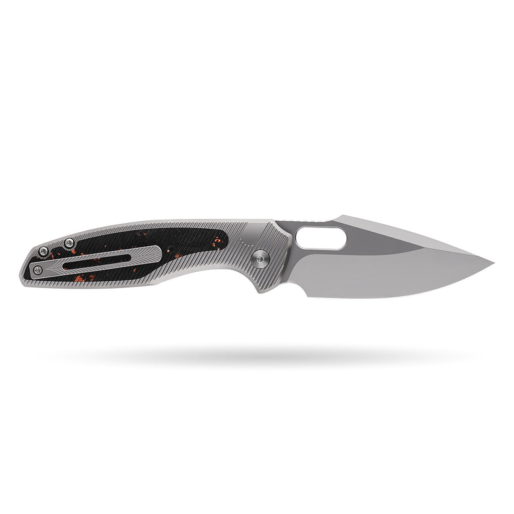 [PRE‑ORDER]BOONEFORGE Huntscar Premium EDC Button lock & Thumb hole knife ( 3.38'' Bead Blasted M390  Blade & Grey TC4 Titanium/Carbon Fiber Handle) - BF008